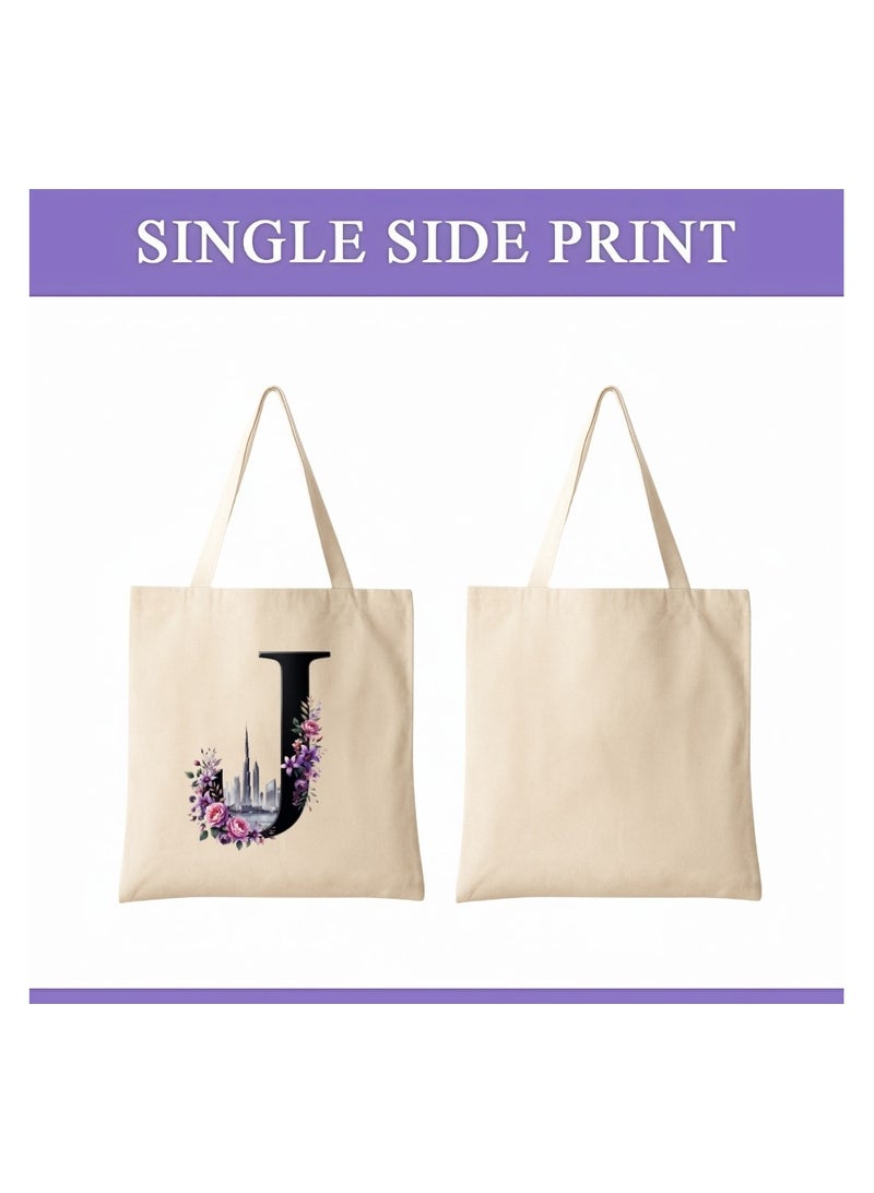 PRINTSHOP4ME Eco-Friendly Initial Tote Bag  – Canvas Shopping Bag With Floral & Dubai Skyline Print | Reusable Bridesmaid Gift,Wedding Favor,Everyday Carryall - Image 2