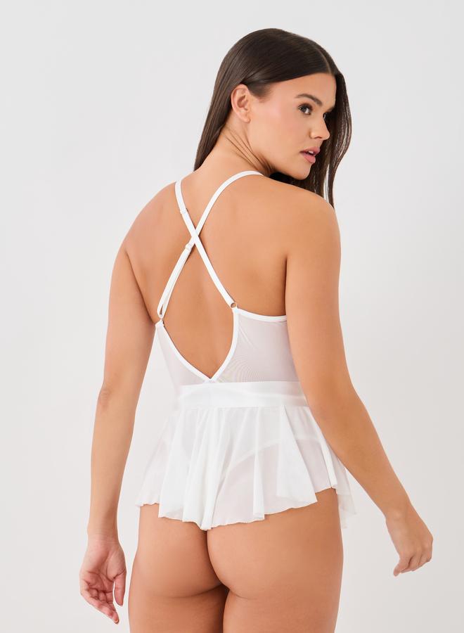 Styli Styli Lace Panel Bow Detail Bodysuit with Skirt Overlay - Image 5