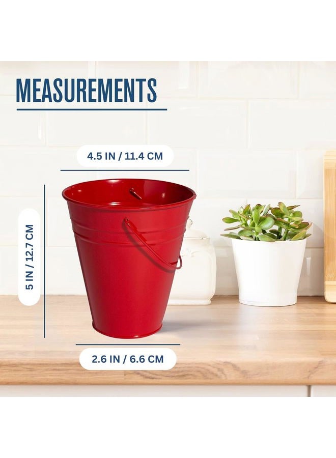 Houseables Galvanized Buckets, Metal Planter Pail, Red, 4.5" W x 5" H, Tin, Party Supplies, Mini Toy Container, Decorative Bucket With Handle, For Candy Bars, Crafts, Vase, Favors - Image 2