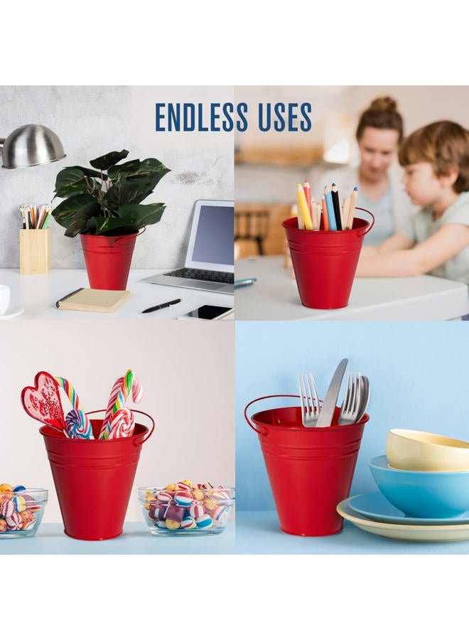 Houseables Galvanized Buckets, Metal Planter Pail, Red, 4.5" W x 5" H, Tin, Party Supplies, Mini Toy Container, Decorative Bucket With Handle, For Candy Bars, Crafts, Vase, Favors - Image 4