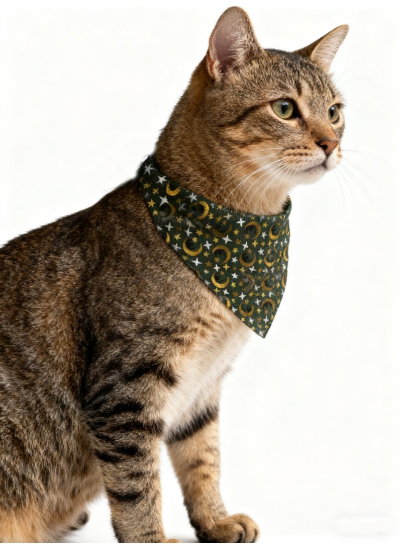 Arabian Moon-Star Cat Collars with Bandana - Adjustable 20-32cm, Islamic Design for Saudi Cats, Breathable Fabric for Hot Climate - Image 1