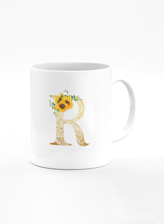 Stylizedd Designer Printed Coffee Mug 11oz Ceramic Personalised Gift Mugs Cup Custom Monogram Initial Letter Floral Pattern Alphabet R (White) - Image 1