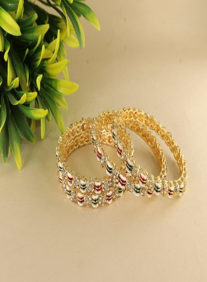 NMII Golden Metal Bangles Set For Women & Girls with Zircon Diamond Stone | Chuda Kada | Women Kada Gold | Bangles For Girls | Indian Bangles | Stylish Kangan Set | Chudiyan-(MAH116-Gold-2.6) - Image 2