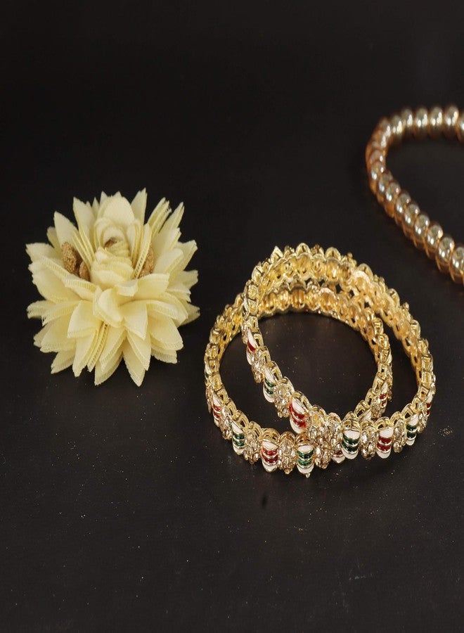 NMII Golden Metal Bangles Set For Women & Girls with Zircon Diamond Stone | Chuda Kada | Women Kada Gold | Bangles For Girls | Indian Bangles | Stylish Kangan Set | Chudiyan-(MAH116-Gold-2.6) - Image 3