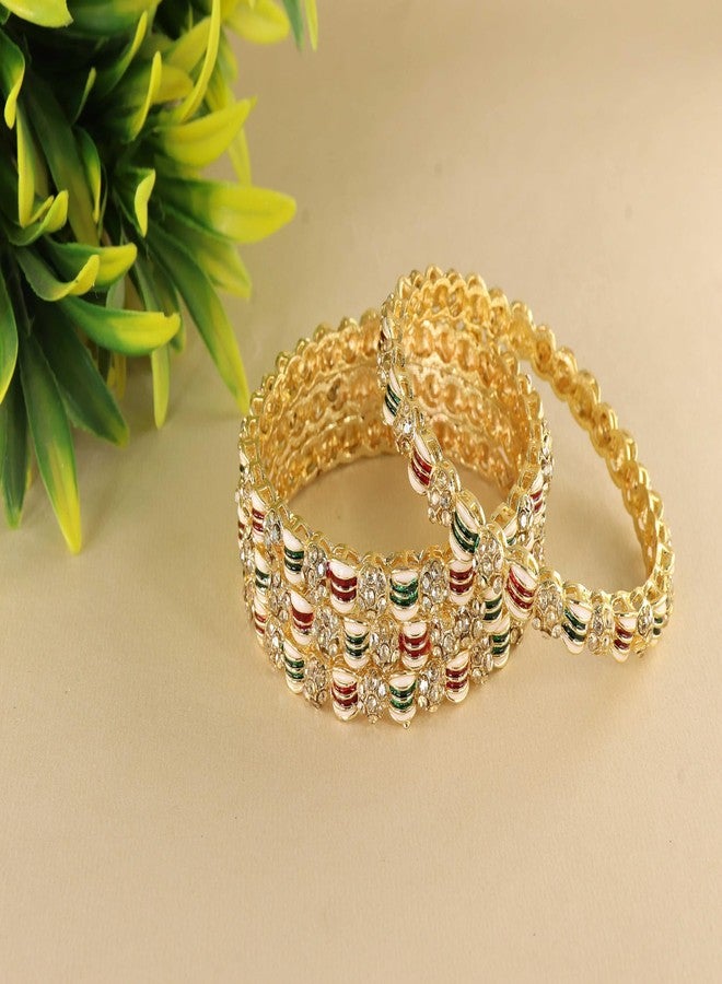 NMII Golden Metal Bangles Set For Women & Girls with Zircon Diamond Stone | Chuda Kada | Women Kada Gold | Bangles For Girls | Indian Bangles | Stylish Kangan Set | Chudiyan-(MAH116-Gold-2.6) - Image 4