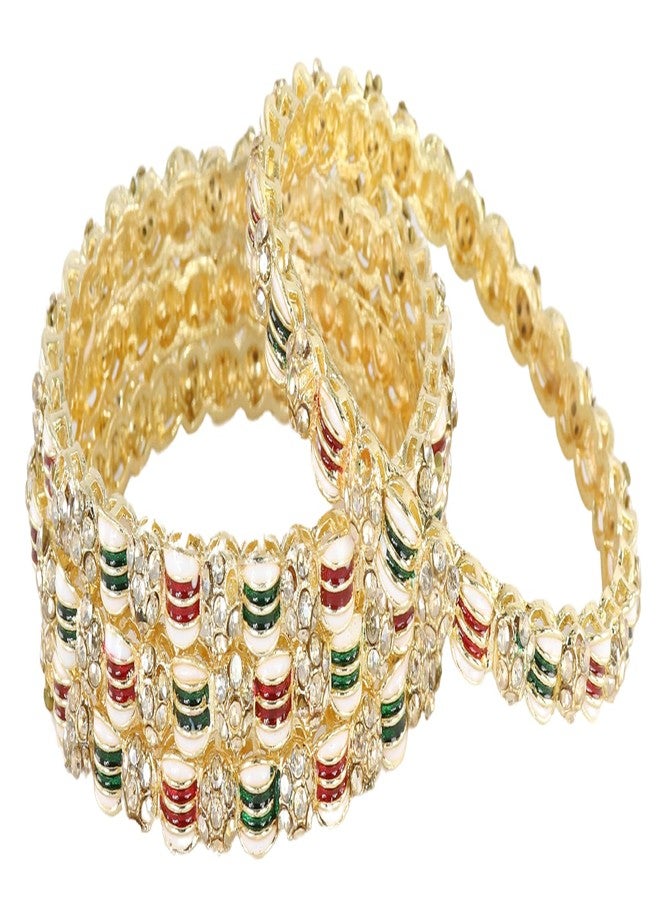 NMII Golden Metal Bangles Set For Women & Girls with Zircon Diamond Stone | Chuda Kada | Women Kada Gold | Bangles For Girls | Indian Bangles | Stylish Kangan Set | Chudiyan-(MAH116-Gold-2.6) - Image 1