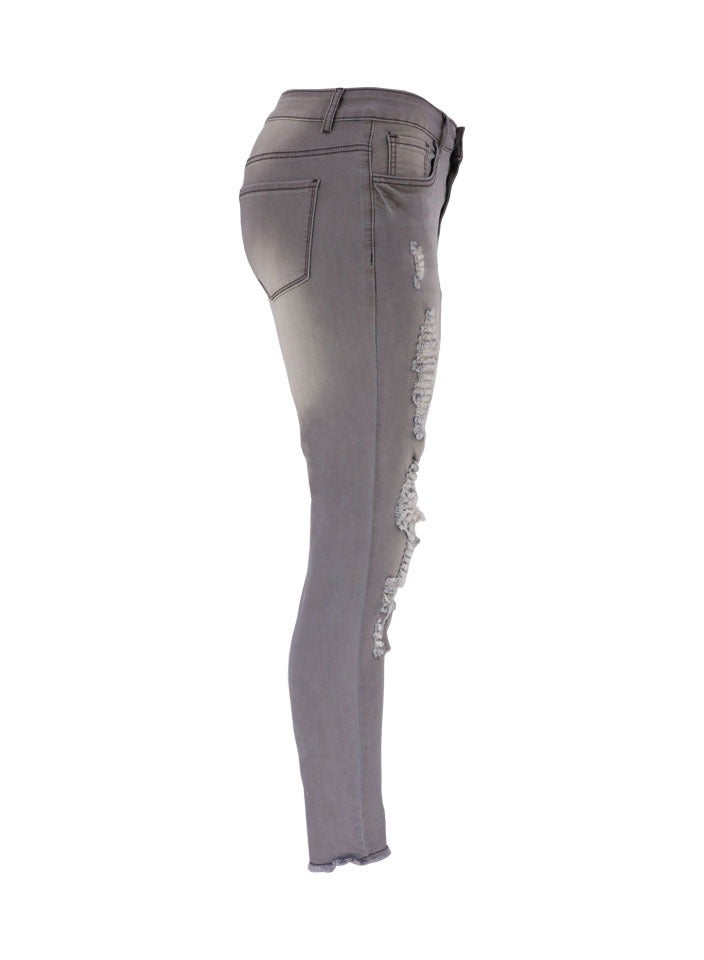 Loquat High Elastic Cropped Ripped Women's Small Feet Tight Jeans - Image 2