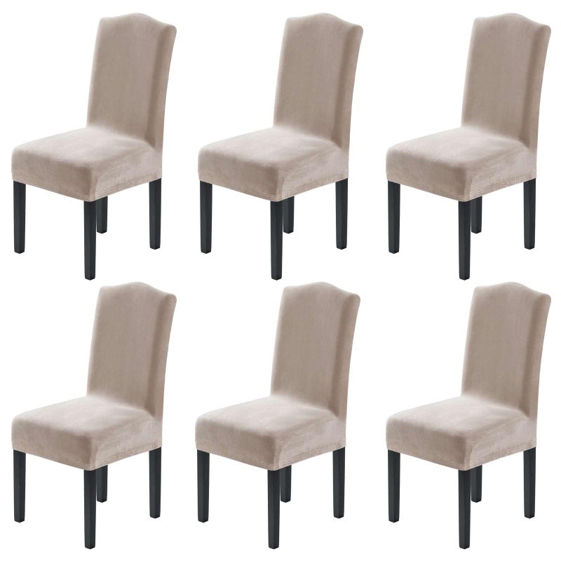 H.VERSAILTEX HVERSAILTEX Velvet Dining Chair Covers Stretch Chair Covers for Dining Room Set of 6 Parson Chair Slipcovers Chair Protectors Covers Dining Soft Thick Solid Velvet Fabric Washable Oatmeal - Image 2