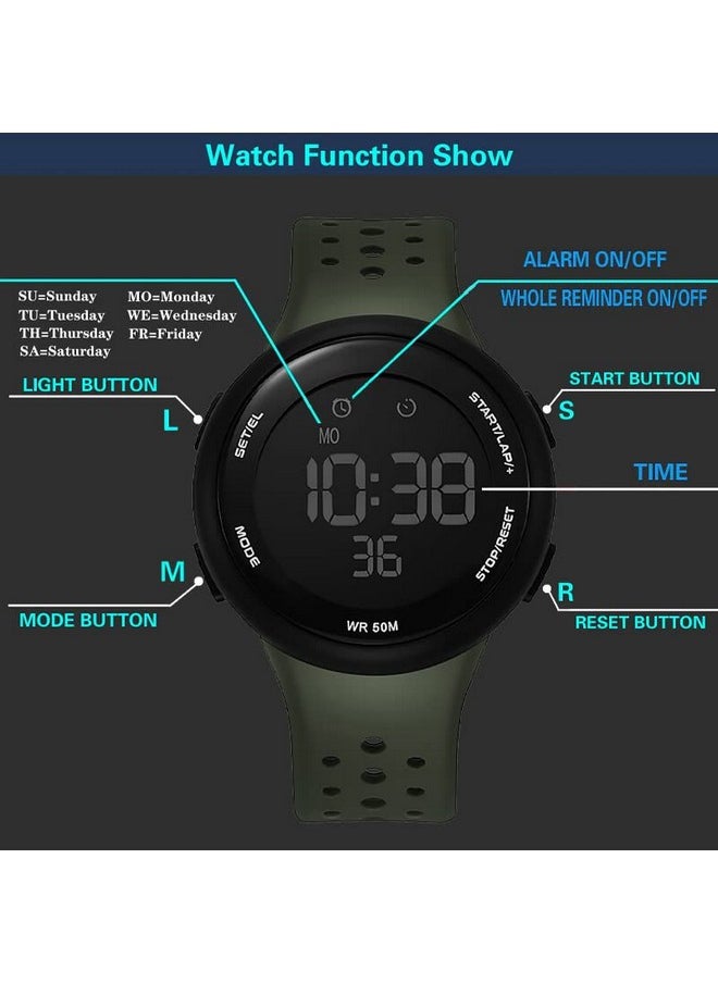 شوكنشوب - ساعة Shocknshop الرياضية الرقمية متعددة الوظائف بمينا سوداء للرجال والأولاد - WCH79 (أخضر) - Image 1