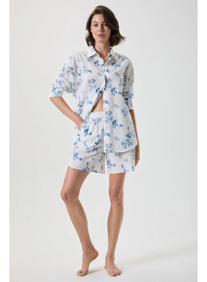 Penye Mood 100% cotton flower patterned shorts set.