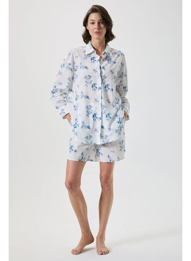 Penye Mood 100% cotton flower patterned shorts set.