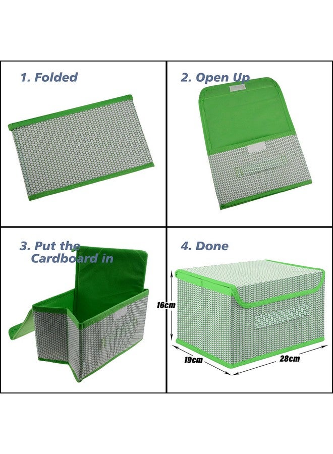 Kuber Industries Kuber Industries Drawer Storage Box | Dhakkan Storage Box | Non-Woven Clothes Organizer For Toys | Foldable Storage Box with Handle | Small | Pack of 3 | Green & Gray - Image 2