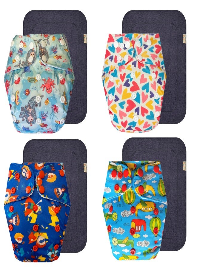 حفاضات قماشية فاخرة من دمبلدو مع حشوة رمادية (عبوة من 4) | مضادة للحساسية | مانعة للتسرب | مناسبة للسفر | ضرورية للاستخدام اليومي | من 3 أشهر إلى 3 سنوات | للجنسين - Image 1