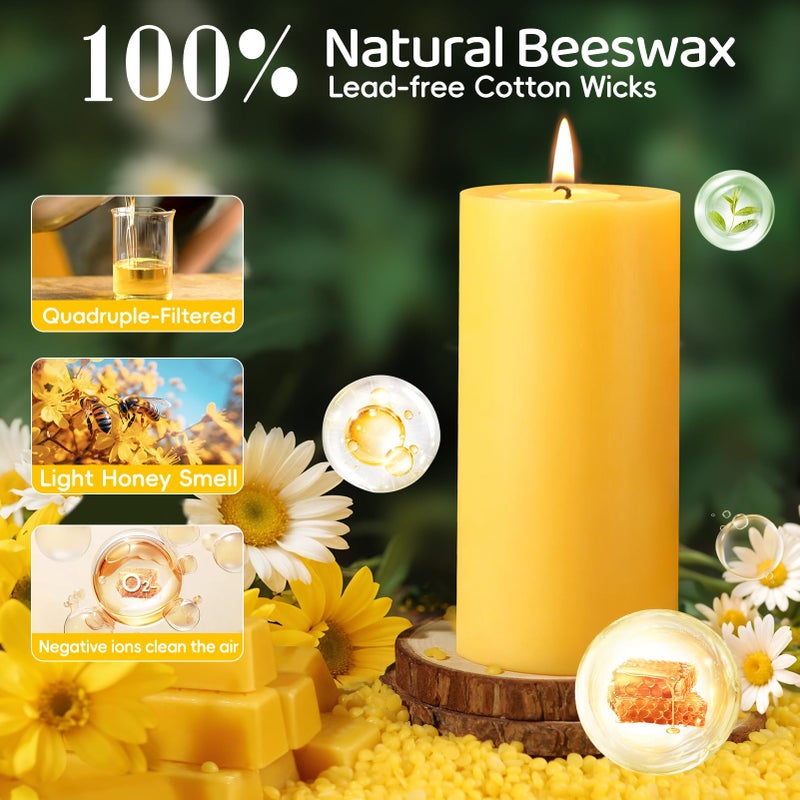 MAKALONE Natural Beeswax Pillar Candles,100% Pure Beeswax Candles-190 Hours Long Burning,Unscented Bees Wax Candles for Home,Prayer,Emergency,Dripless Smokeless Organic Pillar Candles Bluk-2.8x6in-2pack - Image 2