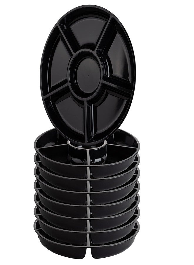 PLASTICPRO صينية تقديم بلاستيكية دائرية مكونة من 6 أقسام من بلاستيك برو (8، أسود) - Image 2