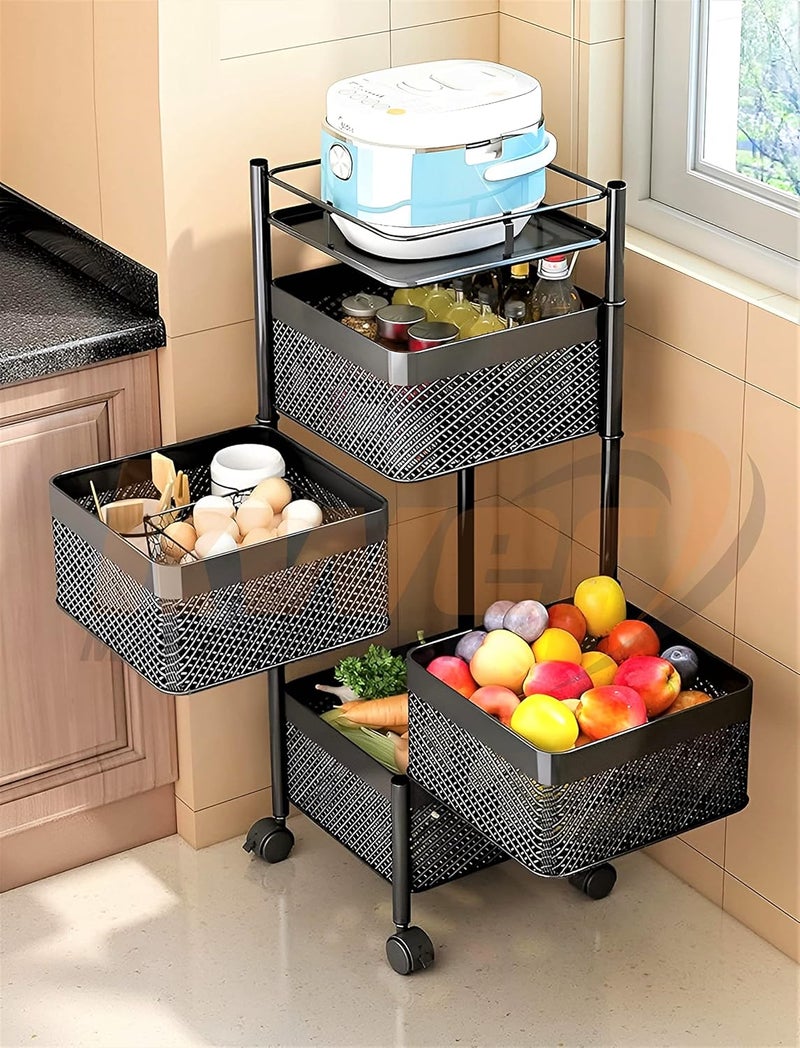 KWER Metal Kitchen Trolley Square Onion Baskets for StorageKitchen Accessories ItemsVegetable Basket for Kitchen Organizer ItemsStorage Portable Kitchen Accessories with WheelsBlackLayer3 - Image 4