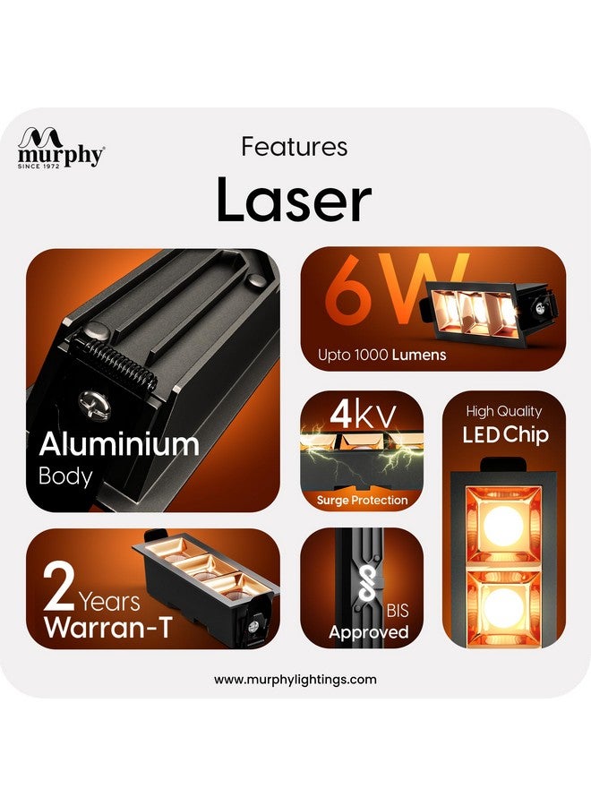 MURPHY Murphy 6W Rose Gold Finish Square Laser LED Ceiling COB Spot, Focus, Down Ceiling Light, Ceiling Pop Light (Warm White, Pack of 2), with 2 Years Warranty - Image 3