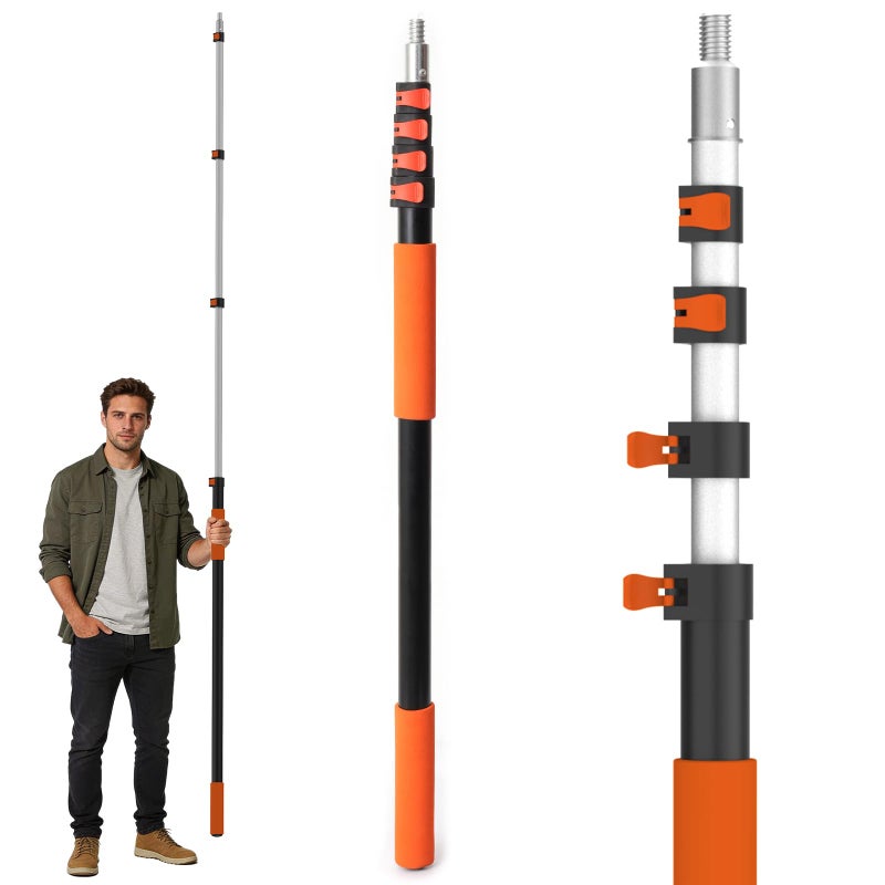 AgiiMan 18FT Reach Telescoping Pole - 3 to 12FT Extension Pole, Portable Aluminum Telescoping Rod with Easy Flip Lock, Paint Roller Extension Poles, Window Cleaning - Image 1