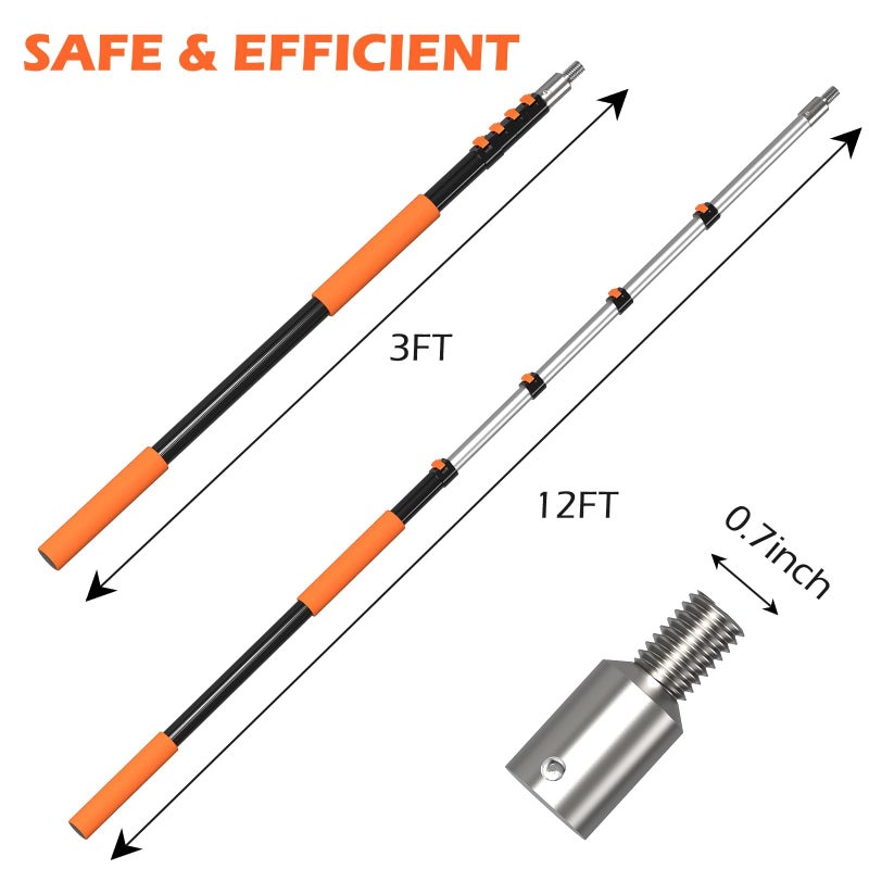 AgiiMan 18FT Reach Telescoping Pole - 3 to 12FT Extension Pole, Portable Aluminum Telescoping Rod with Easy Flip Lock, Paint Roller Extension Poles, Window Cleaning - Image 3