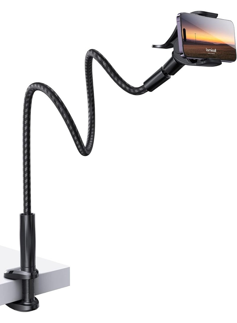 Lamicall Gooseneck Phone Holder Bed - [Newest Nylon Braided] Flexible Arm, Overall Length 38inch, 360 Adjustable Clamp Clip, Overhead Cell Phone Mount Stand for Bed, Desk, 4-7” Cellphone - Image 1