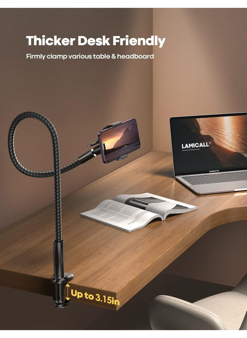 Lamicall Gooseneck Phone Holder Bed - [Newest Nylon Braided] Flexible Arm, Overall Length 38inch, 360 Adjustable Clamp Clip, Overhead Cell Phone Mount Stand for Bed, Desk, 4-7” Cellphone - Image 4