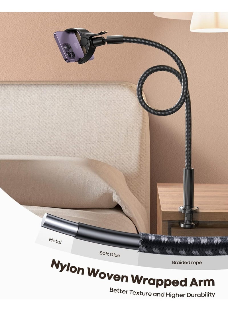Lamicall Gooseneck Phone Holder Bed - [Newest Nylon Braided] Flexible Arm, Overall Length 38inch, 360 Adjustable Clamp Clip, Overhead Cell Phone Mount Stand for Bed, Desk, 4-7” Cellphone - Image 5