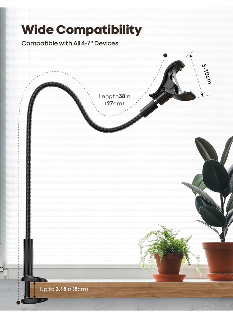 Lamicall Gooseneck Phone Holder Bed - [Newest Nylon Braided] Flexible Arm, Overall Length 38inch, 360 Adjustable Clamp Clip, Overhead Cell Phone Mount Stand for Bed, Desk, 4-7” Cellphone - Image 3