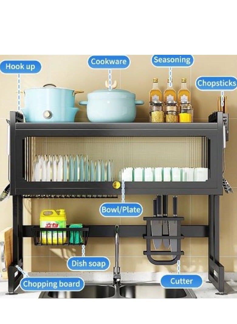 GENNEXT Over the Sink Dish Drying Rack with Cabinet, Stainless Steel Kitchen Organizer Shelf for Plates, Utensils, Bowls, Cups and Cutting Board - Image 2