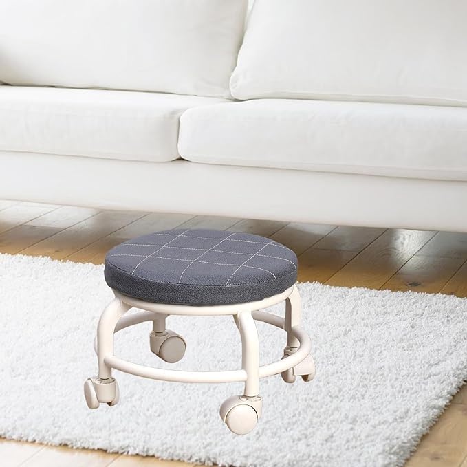 SEVIA SEVIA Low Rolling Stool with WheelsPedicure Stool Roller Seat Short Rolling Foot Stools with Universal Swivel Caster Wheels Leather Little Small Stools on Wheels  - Image 3