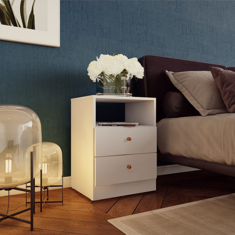 Midtown Concept 2 Drawer Bedroom Nighstand  Bedside Table Nightstand White 