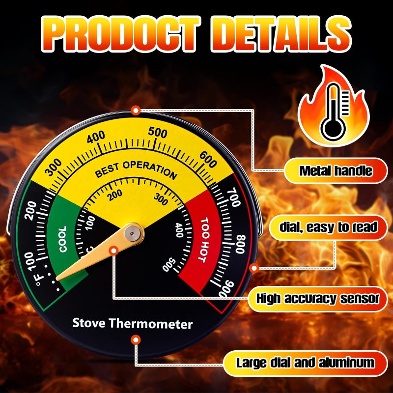 Frienda 2 Pcs Wood Stove Thermometer, Magnetic Gas Oven Temperature Guage Wood Fire Stove Accessories for Burning Top Gas Pellet Fireplace Flue Avoiding Destroyed by Overheat - Image 3