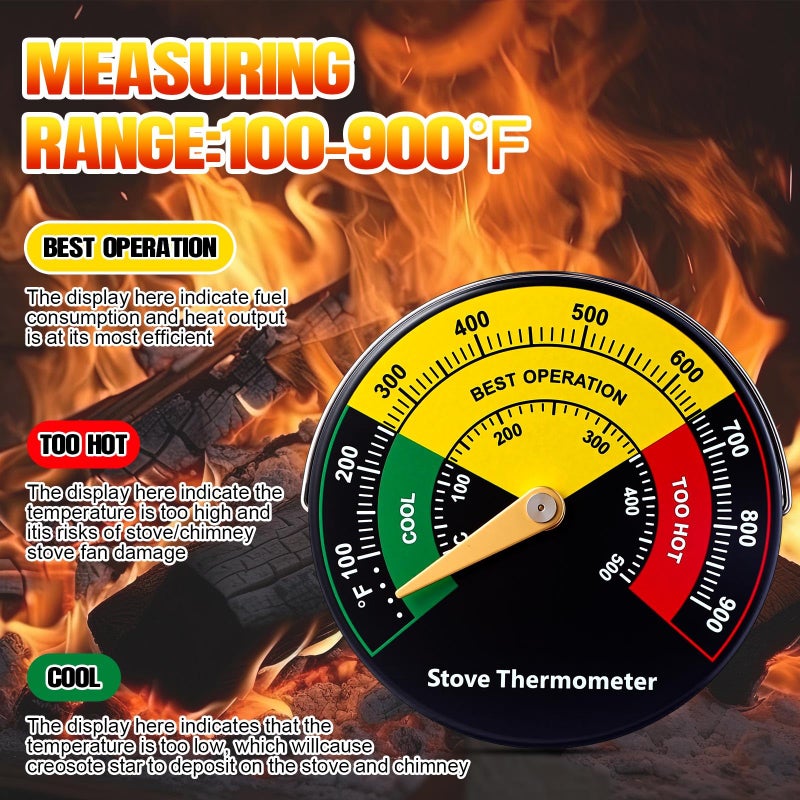 Frienda 2 Pcs Wood Stove Thermometer, Magnetic Gas Oven Temperature Guage Wood Fire Stove Accessories for Burning Top Gas Pellet Fireplace Flue Avoiding Destroyed by Overheat - Image 4