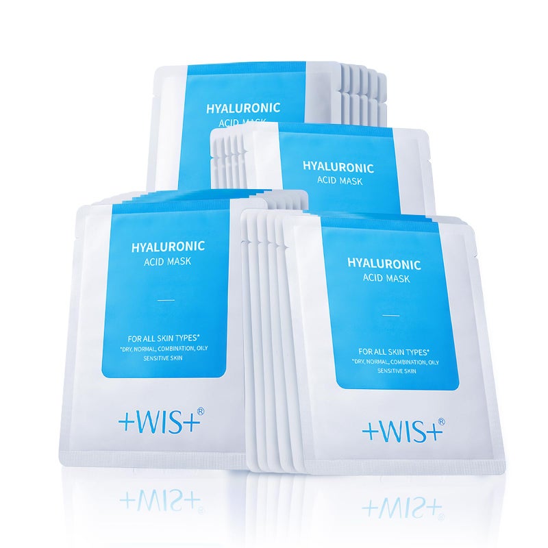 +WIS+ Hyaluronic Acid Sheet Mask 5 EA with Hyaluronic Acid Serum and Vitamin B5, Facial Mask for Dry Skin, Anti-Aging Mask to Plump and Repair Dehydrated Skin, Safe on Sensitive Skin,gift for girls - Image 1