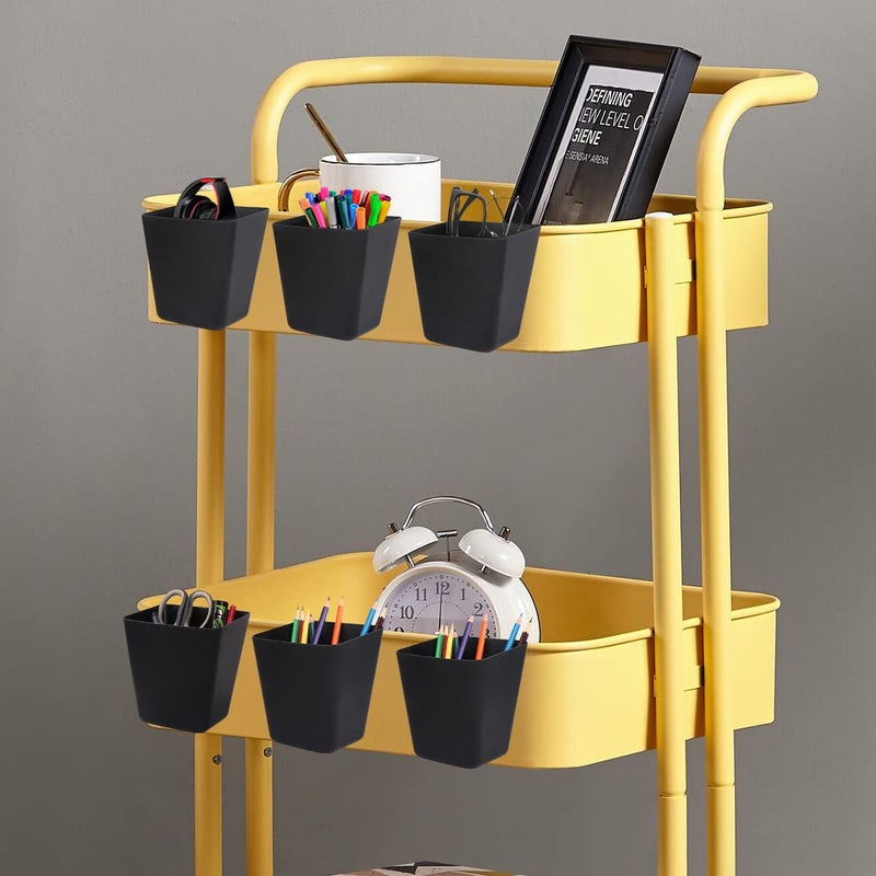 Fvstar 8pcs Hanging Cup Holder Utility Rolling Cart Organizer Accessories Hanging Makeup Pencil Holder Space Saving Kitchen Storage Bins Hanging Buckets for Art Craft Supplies (Black) - Image 4