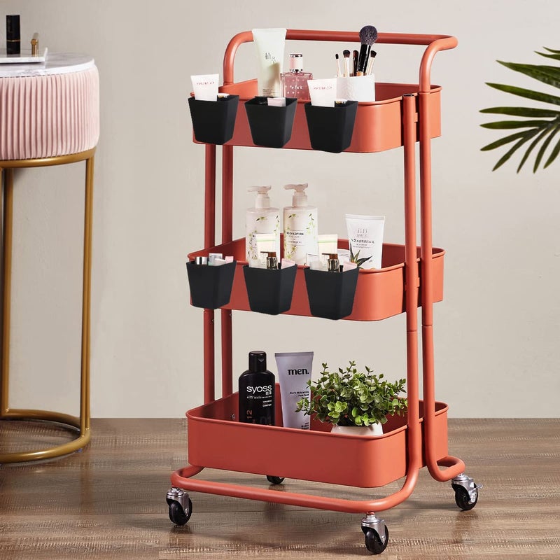 Fvstar 8pcs Hanging Cup Holder Utility Rolling Cart Organizer Accessories Hanging Makeup Pencil Holder Space Saving Kitchen Storage Bins Hanging Buckets for Art Craft Supplies (Black) - Image 2