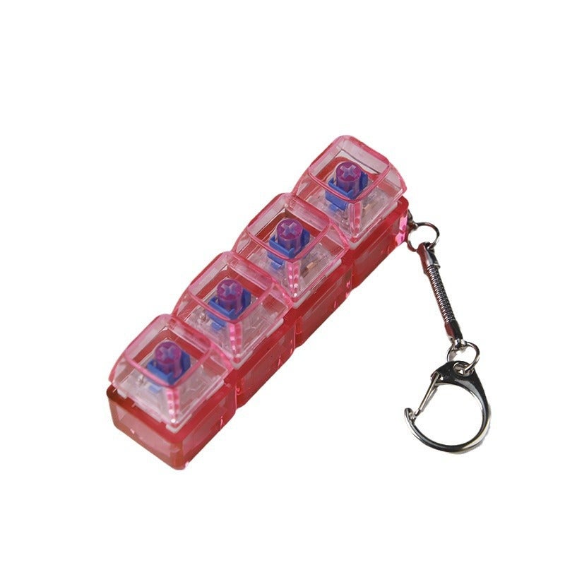 PC fully transparent material decompression shaft tester press sound crisp 2 holes 3 holes 4 holes key chain with light transparent cap 4-hole pink transparent with light * 1 