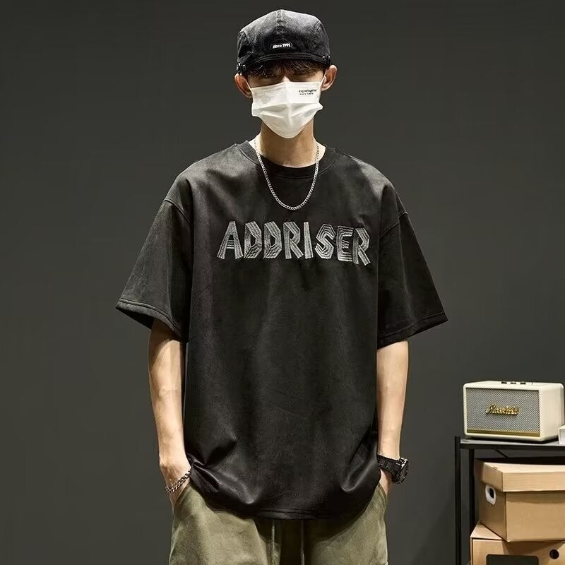 New Short-Sleeved T-Shirt Men'S Summer Korean-Style Trendy Simple Half-Sleeved Top Hong Kong-Style Loose Casual Trendy Brand T-Shirt - Image 1
