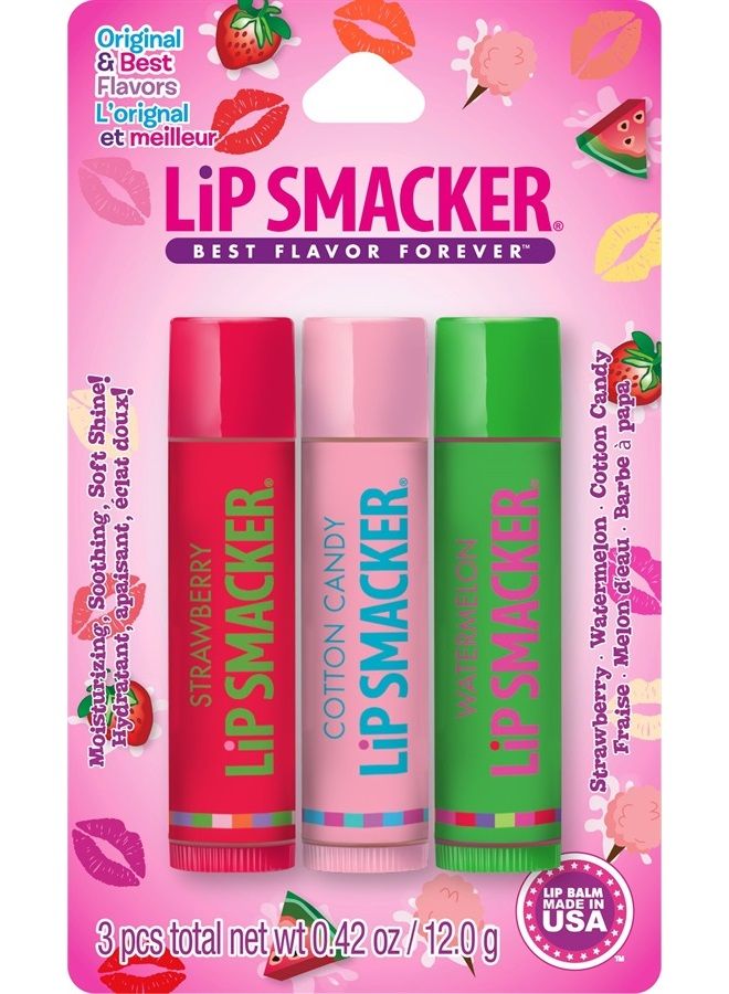 Lip Smacker s Flavored Lip Balm Trio Original & Best, Strawberry Watermelon, Cotton Candy, Clear Matte, For Kids, Women, Men,3 Count (Pack of 1) - Image 1