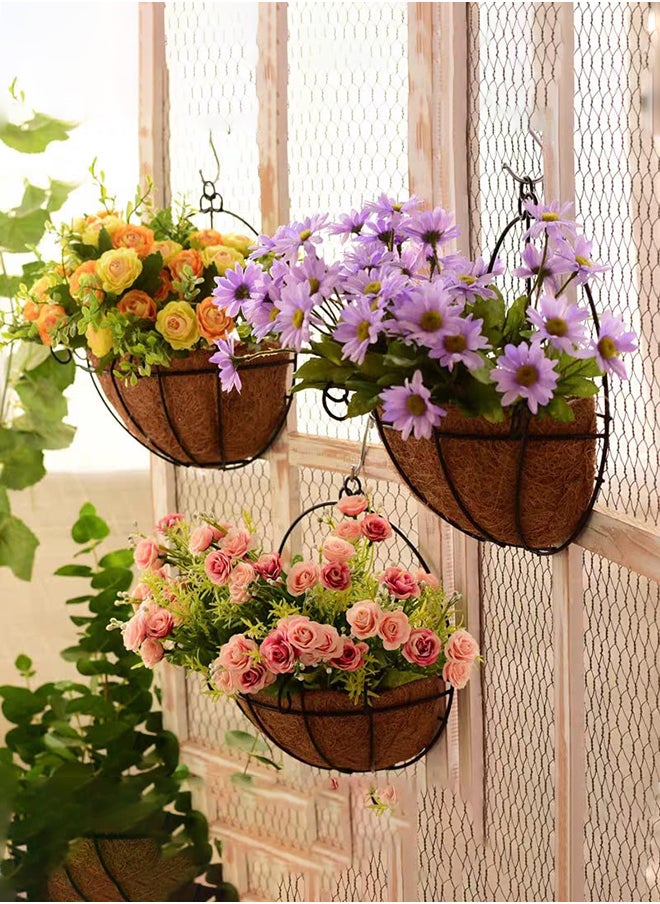 HOME TASTE Hometaste Half Round Metal Hanging Planter With Coco Coir Liner,Stylish Wall Mount Wire Basket For Indoor/Outdoor Gardens, Porches, And Balconies,Iron Plant Holder (39X22X36Cm) 