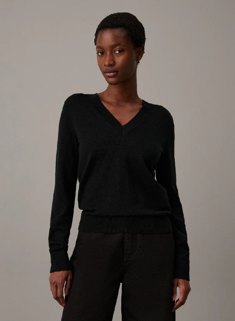 CALVIN KLEIN Merino Wool V-neck Jumper - Image 1
