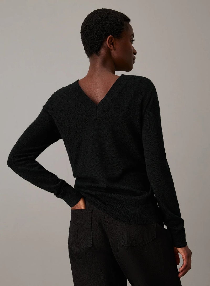 CALVIN KLEIN Merino Wool V-neck Jumper - Image 2