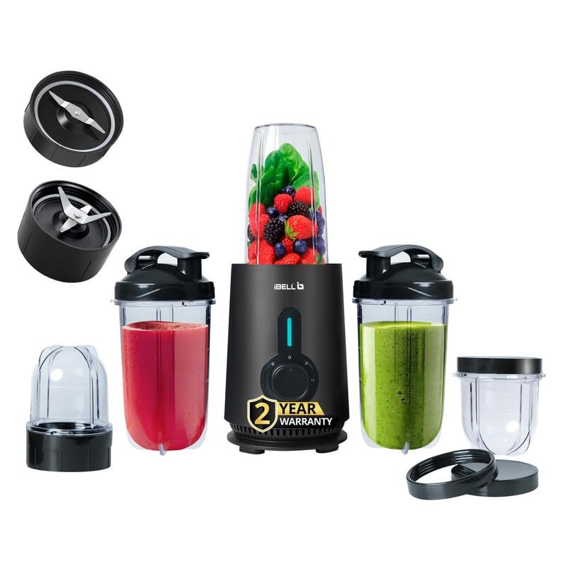 iBELL NUTRIMAX500X Nutri Blender - Smoothie Maker with 5 Jars, 2 Blades, 2 Year Warranty, 3 Modes, 600 Watts, 24000RPM, 100% Copper Motor with 5 Jars and SS Blades (Black) - Image 1
