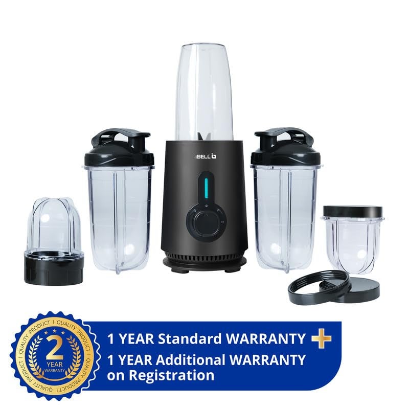 iBELL NUTRIMAX500X Nutri Blender - Smoothie Maker with 5 Jars, 2 Blades, 2 Year Warranty, 3 Modes, 600 Watts, 24000RPM, 100% Copper Motor with 5 Jars and SS Blades (Black) - Image 2