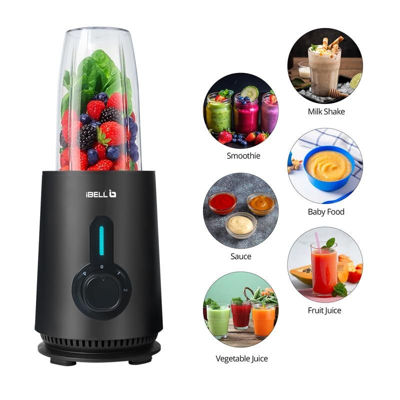 iBELL NUTRIMAX500X Nutri Blender - Smoothie Maker with 5 Jars, 2 Blades, 2 Year Warranty, 3 Modes, 600 Watts, 24000RPM, 100% Copper Motor with 5 Jars and SS Blades (Black) - Image 5