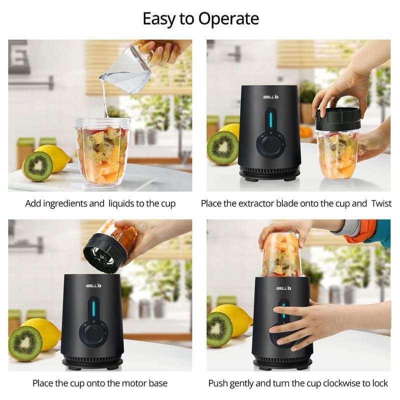 iBELL NUTRIMAX500X Nutri Blender - Smoothie Maker with 5 Jars, 2 Blades, 2 Year Warranty, 3 Modes, 600 Watts, 24000RPM, 100% Copper Motor with 5 Jars and SS Blades (Black) - Image 4