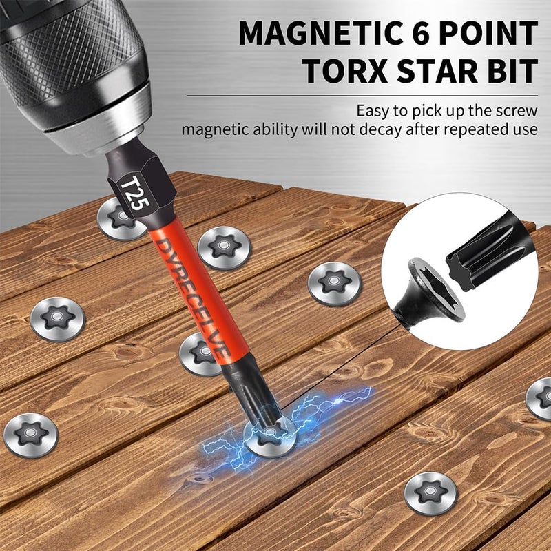 DYRECELVE 10-Pack T25 Torx Bits for Impact Driver, T-25 Torx/Star Bit Set 2'' Long, Magnetic Torque Head, Premium S2 Alloy Steel, 1/4'' Hex-Shank for Professional & DIY Use - Image 4