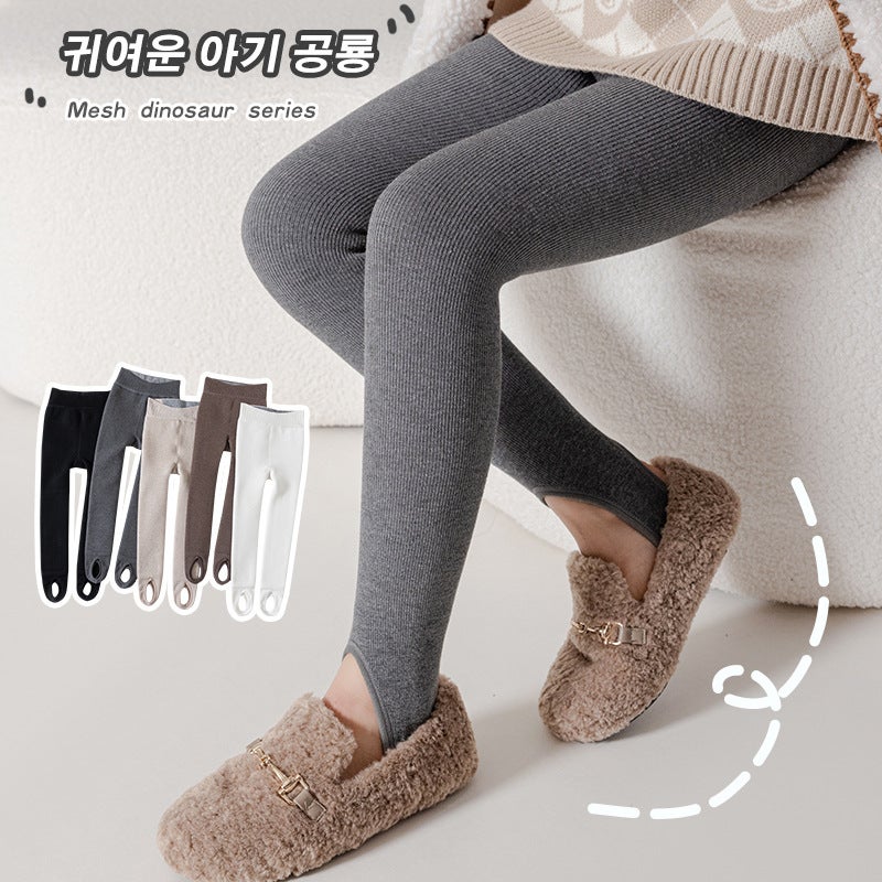 Girls' Leggings Fleece-Lined Thickened Outer Wearing One-Piece Velvet Warm Pants Winter Vertical Strip Foot-Stepping Children'S Pantyhose - Image 3