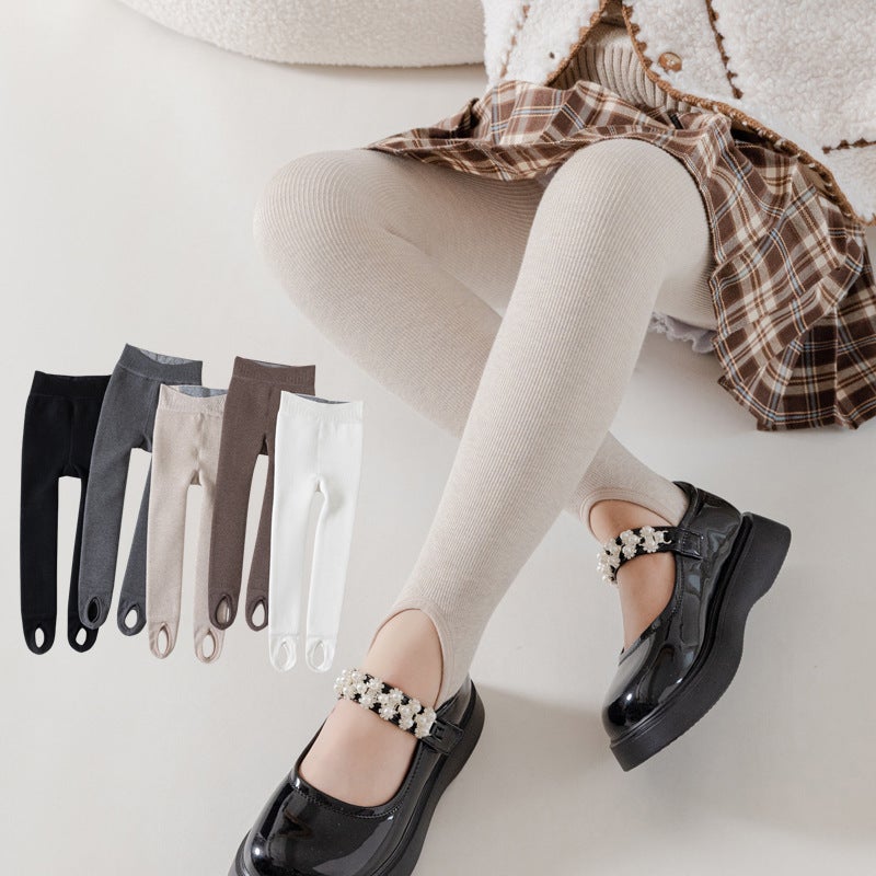 Girls' Leggings Fleece-Lined Thickened Outer Wearing One-Piece Velvet Warm Pants Winter Vertical Strip Foot-Stepping Children'S Pantyhose - Image 2