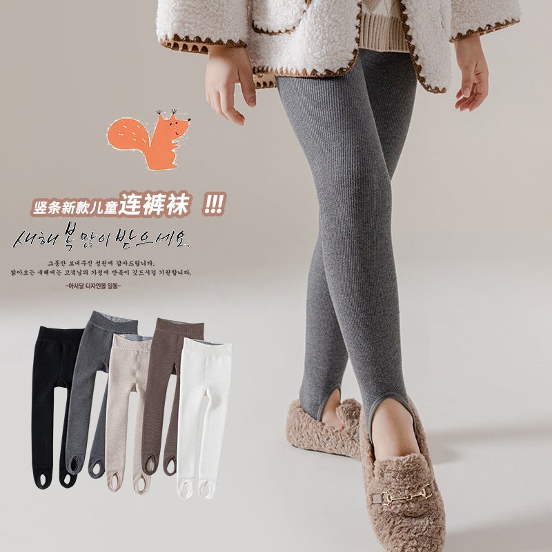 Girls' Leggings Fleece-Lined Thickened Outer Wearing One-Piece Velvet Warm Pants Winter Vertical Strip Foot-Stepping Children'S Pantyhose - Image 5