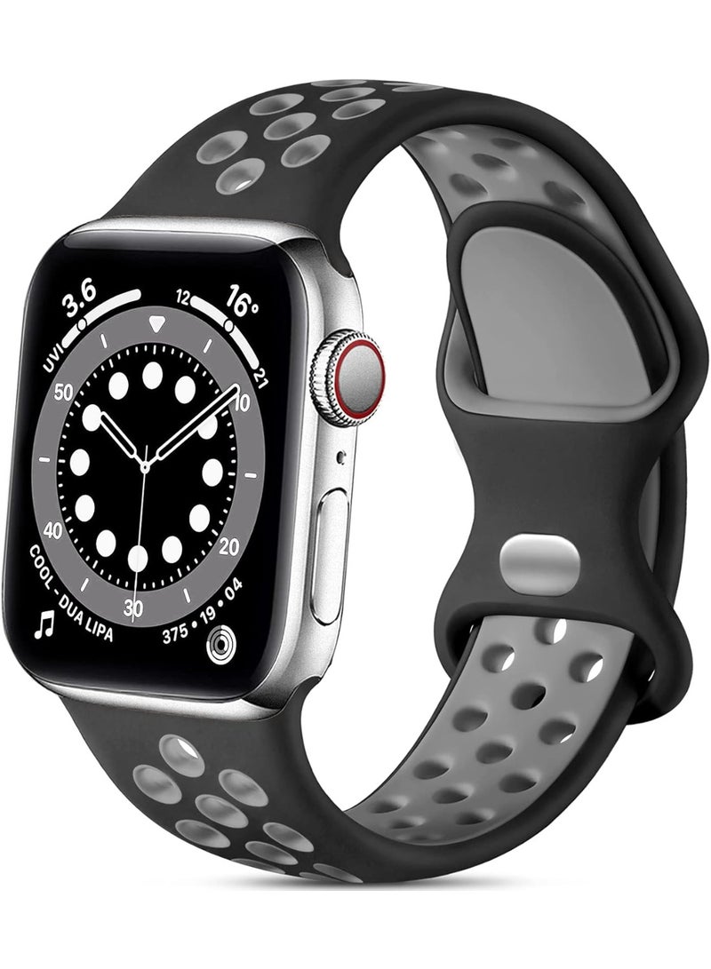 Sport Bands Compatible with Apple Watch Ultra 3 2 1 Band 49mm for iWatch Band 11 10 46mm SE 3 2 1 44mm 45mm 42mm, Breathable Silicone Strap for iWatch Series 9 8 7 6 5 4 3 2 1 Men Women,Black/Gray - Image 1